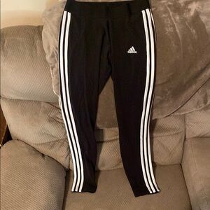 Adidas Black and White Leggings with Classic Three-Stripe Design